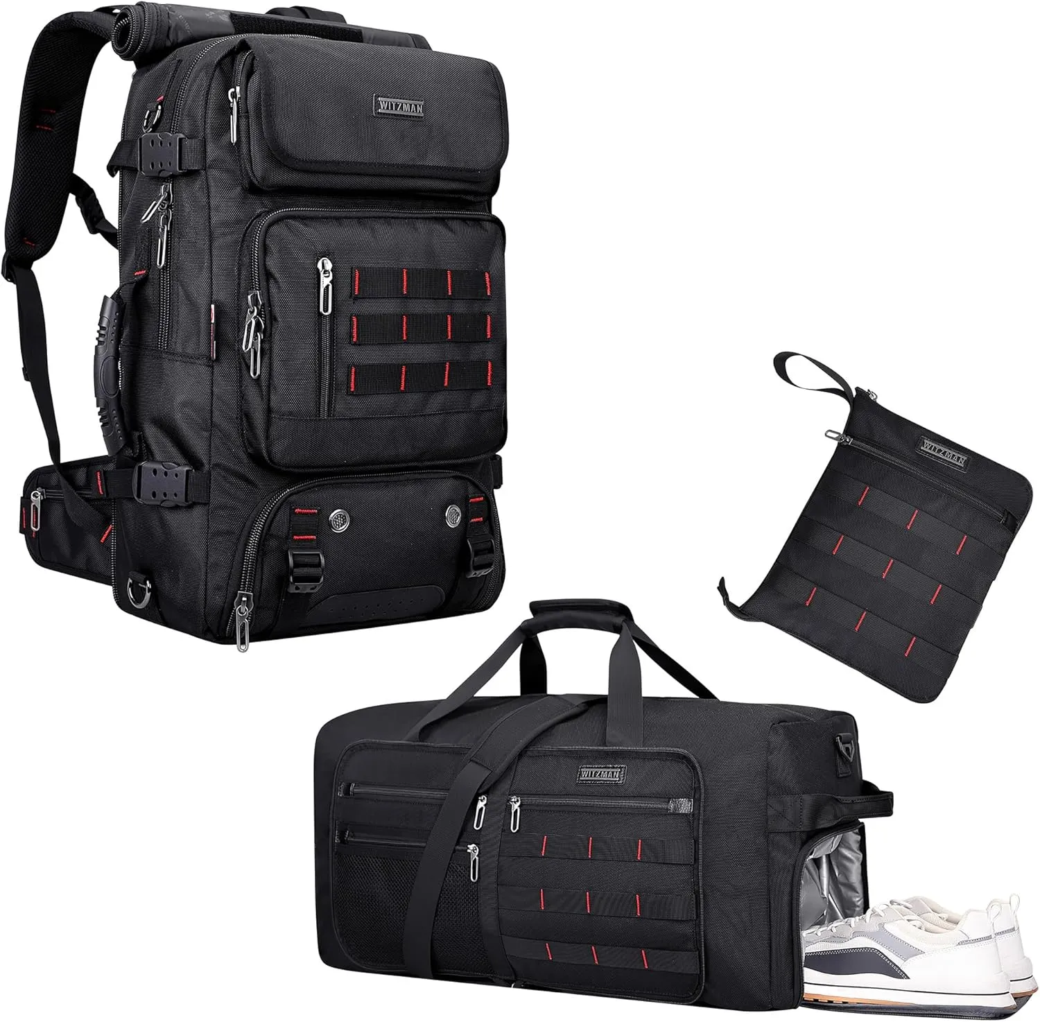 WITZMAN Carry on Travel Backpack for Men Airline Approved Convertible Nylon Duffle Backpack Luggage Bag and Foldable Lightweight Packable Duffel Bag with Shoes Compartment Overnight Bag