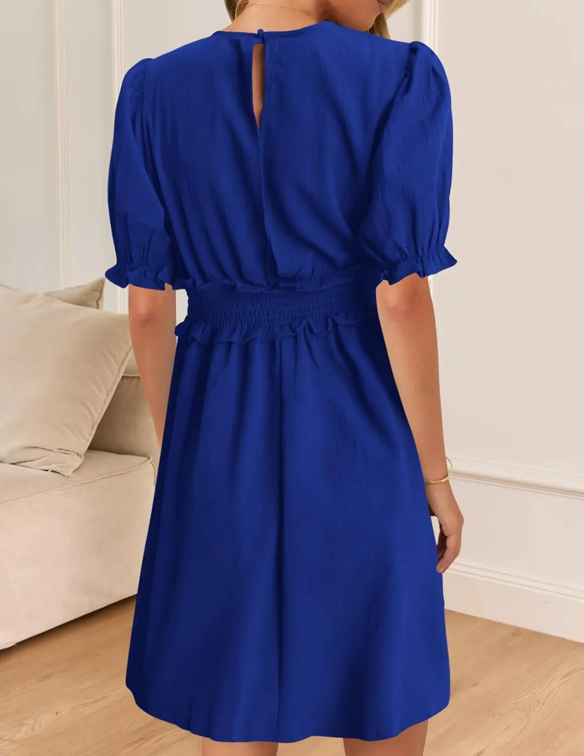 Wkior Women's Casual Shirt Dress Tiered Ruffle Sleeve Swing Shift Summer Mini Dresses