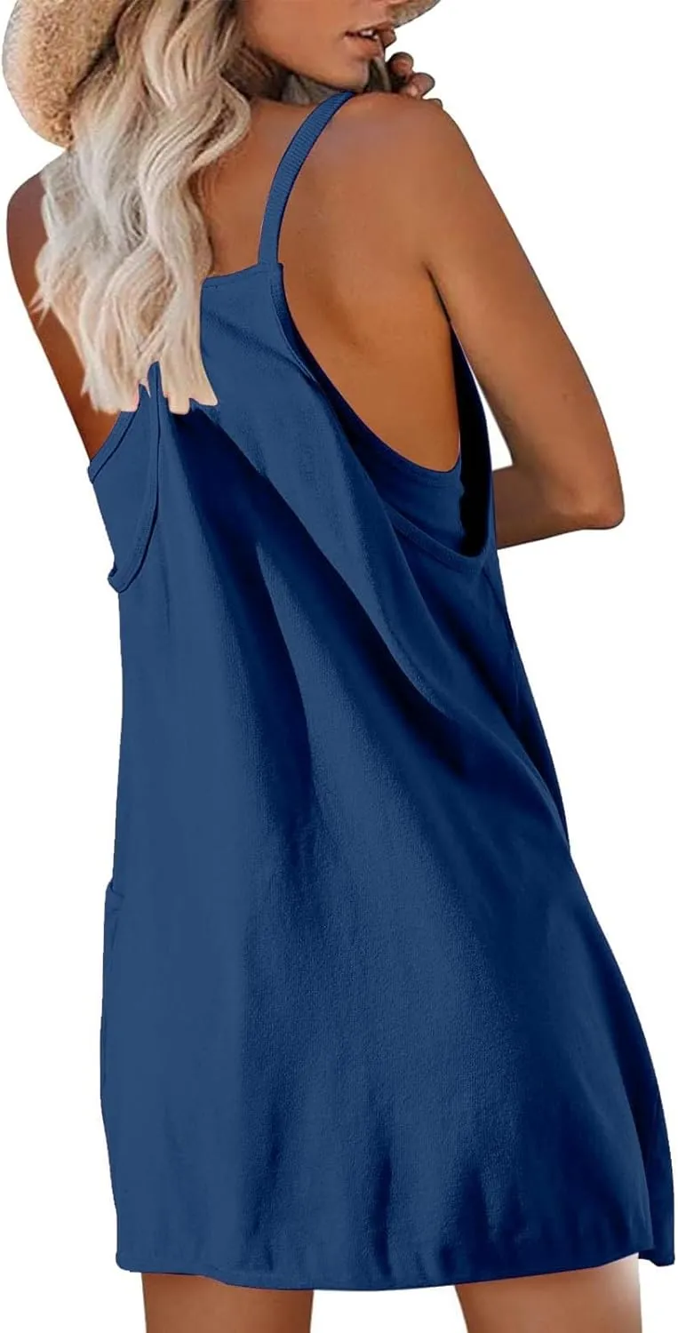 Women Athletic Dress Summer Tennis Workout Active Sports Mini Romper Dress Built in Shorts Travel Vacation Clothes