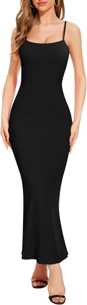 Women Bodycon Maxi Dresses Sleeveless Spaghetti Strap Long Elegant Tight Mermaid Dress