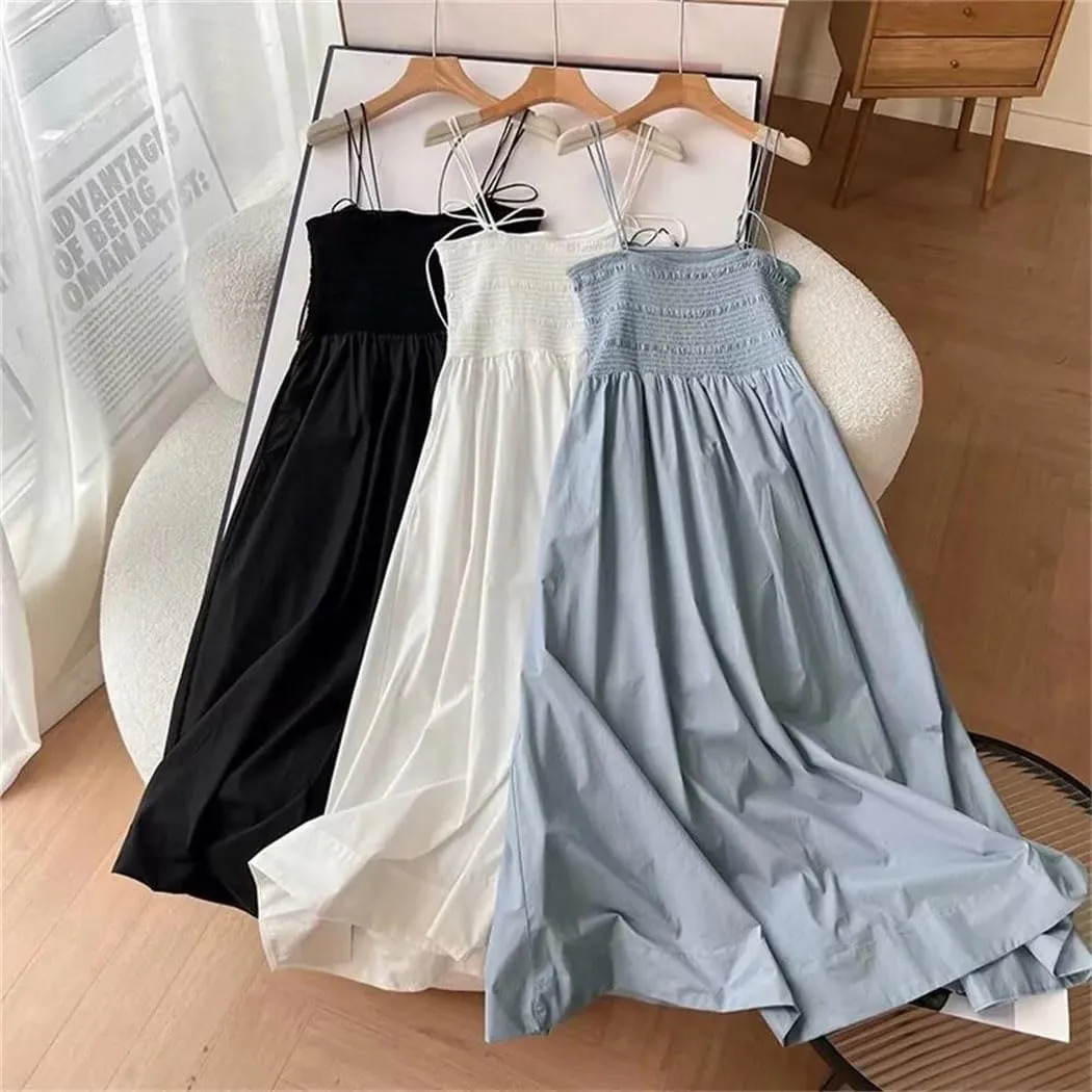 Women Lace-Up Strap Dress Adjustable Collar Summer Casual Beachwear Versatile Street Style Detachable Straps