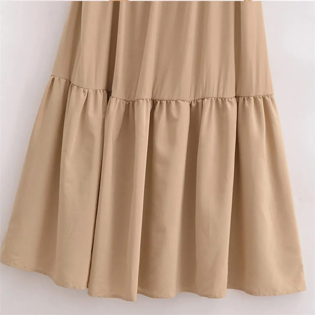 Women Poplin Plaid Midi Dress Adjustable Suspender Street Style Skirt with Slim Lightweight Layered Dress