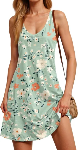 Women Summer Dresses Casual Sleeveless Dress with Pocket Vacation 2025 Swimsuit Coverup Beach Printed Sundress