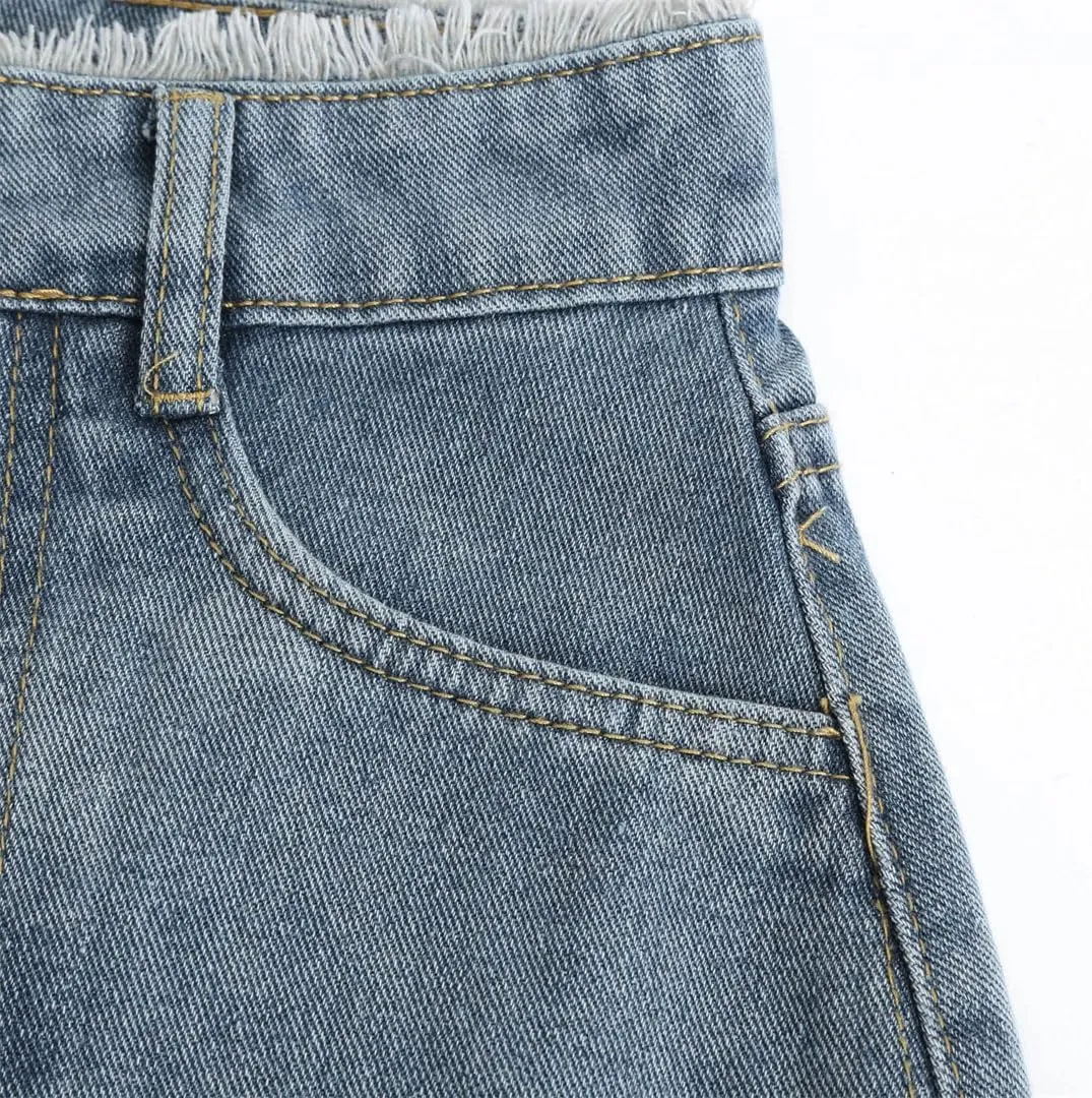 Women Vintage Denim Dress for High Waisted Edge Stitched Jean Street Style A Line Loose Fit Maxi Skirts