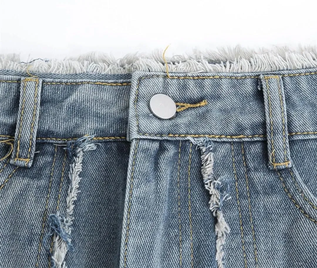 Women Vintage Denim Dress for High Waisted Edge Stitched Jean Street Style A Line Loose Fit Maxi Skirts