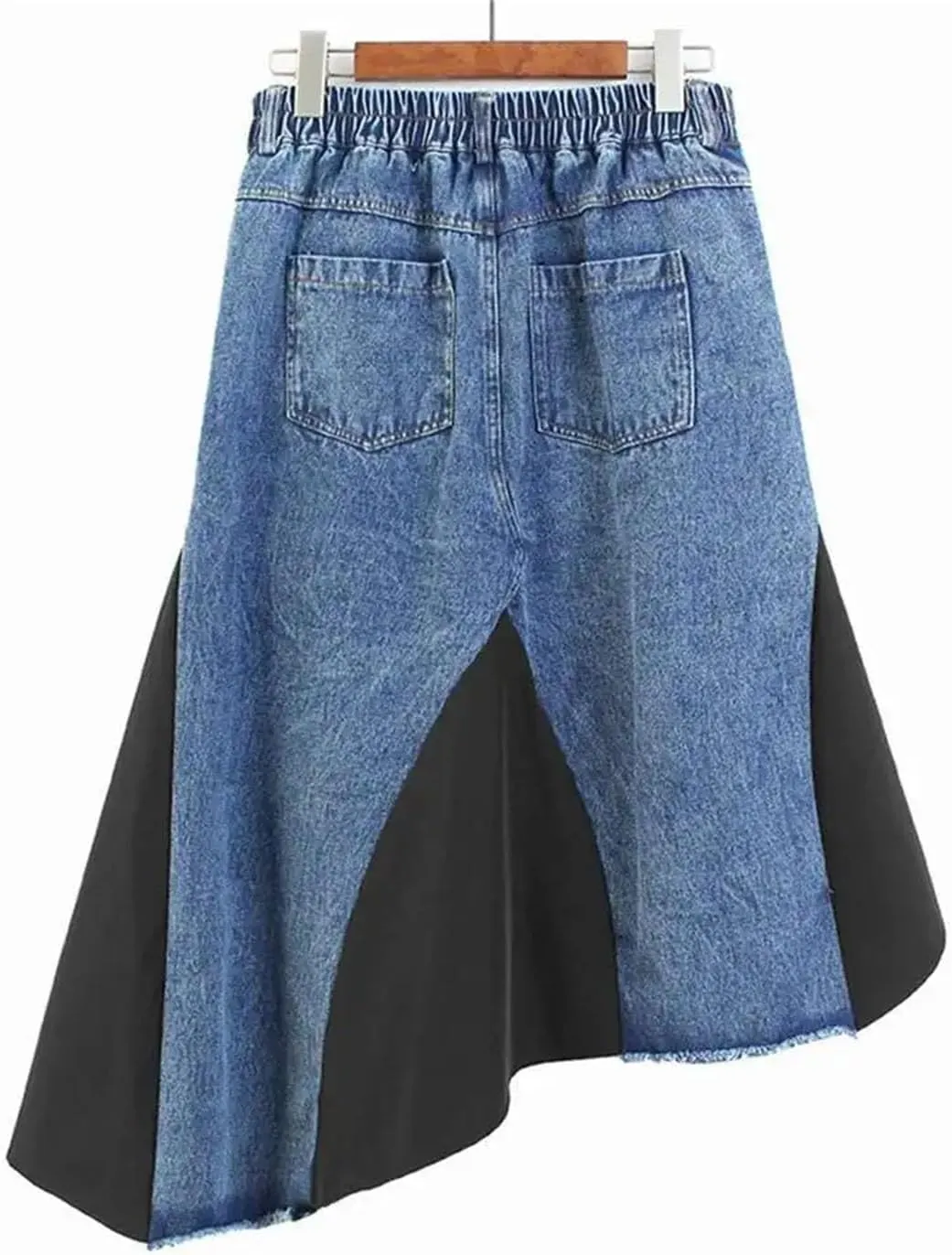 Women Y2K Denim Skirt Personality Design Mid Length Skirt High Waist Loose Fit Ruffle Hem Street Style