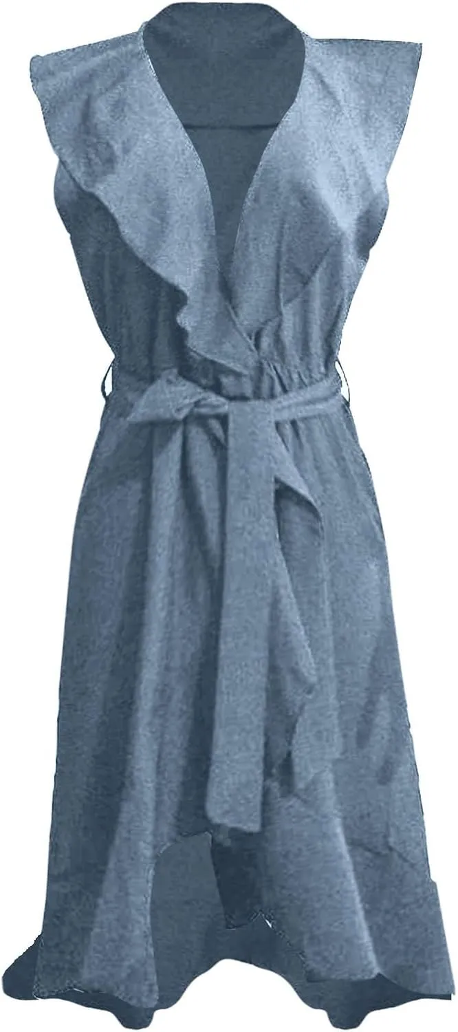 Women's 2025 Summer Wrap Midi Dress Casual Boho Deep V Neck Short Sleeve Ruffle Hem Split Beach Elegance Long Dresses