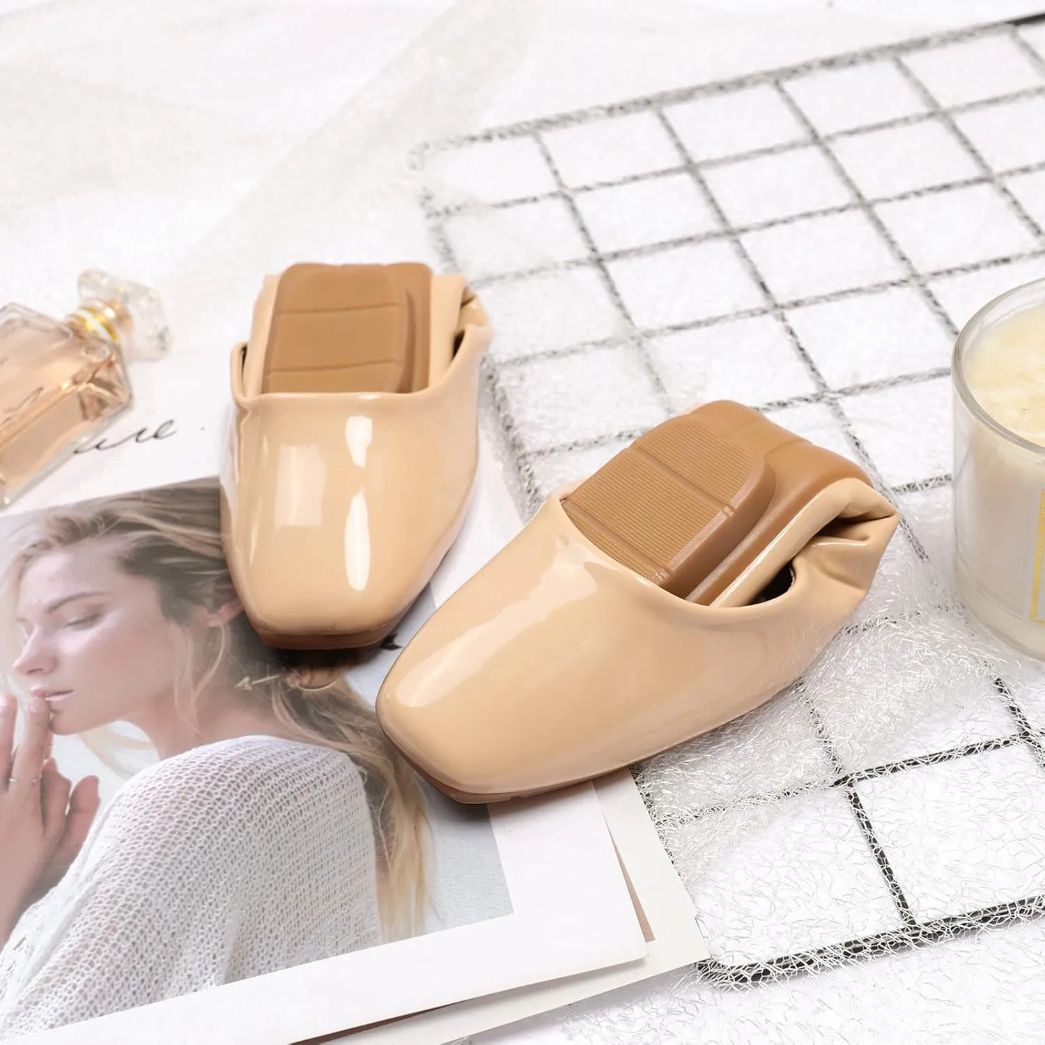Women's Ballet Flats Pointed-Toe Microfiber Leather Slip-on Dress Pumps Shoes