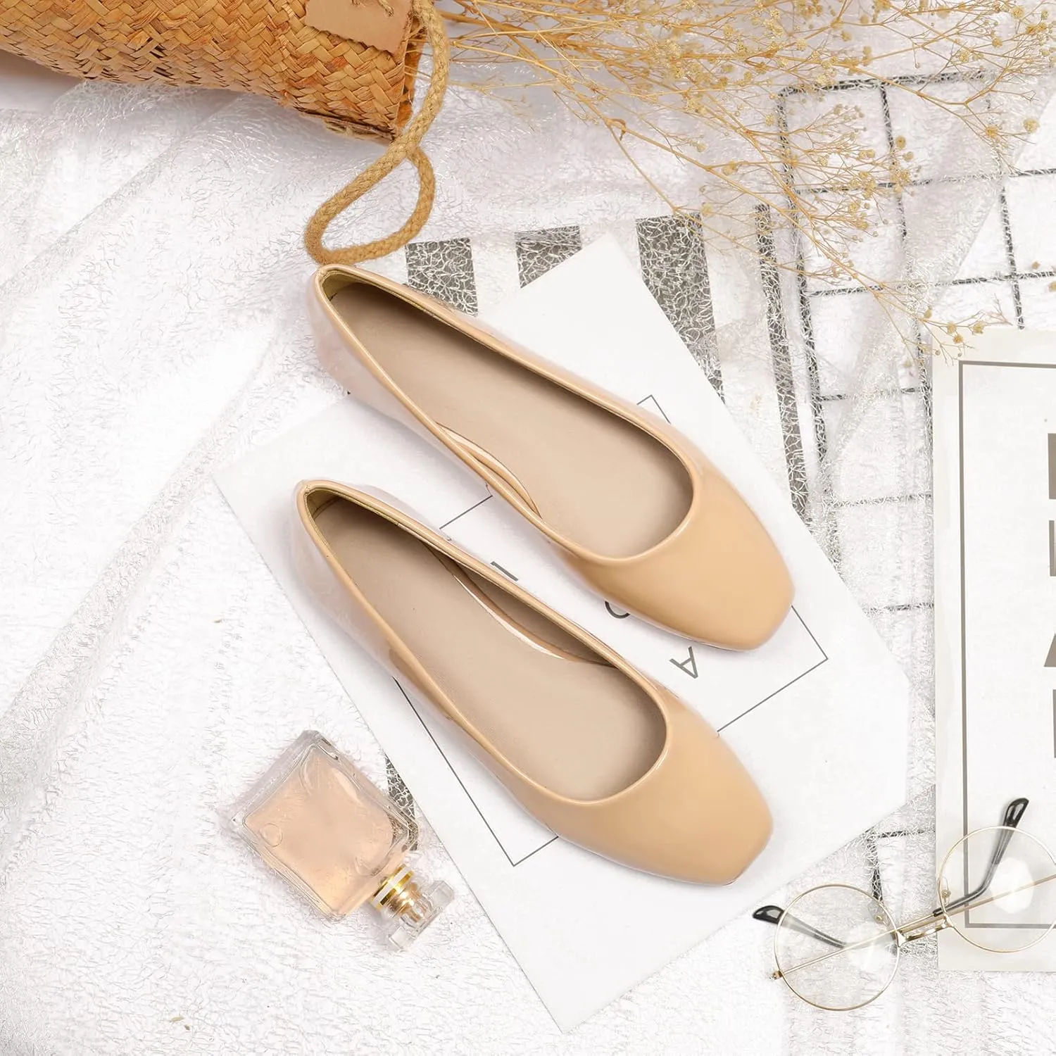 Women's Ballet Flats Pointed-Toe Microfiber Leather Slip-on Dress Pumps Shoes