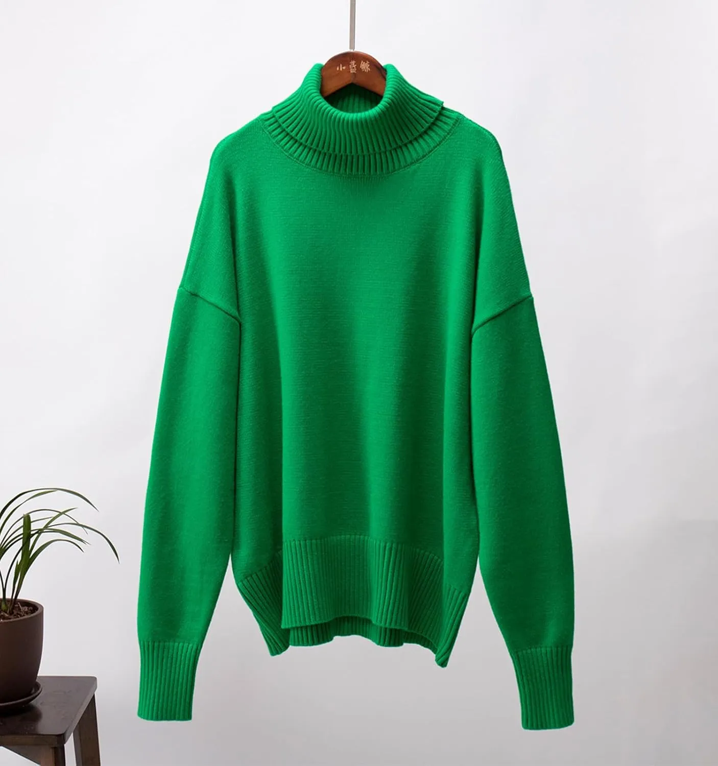 Women's Classic Turtleneck Long Sleeve Drop Shoulder Solid Color Knit Oversized Pullover Sweaters