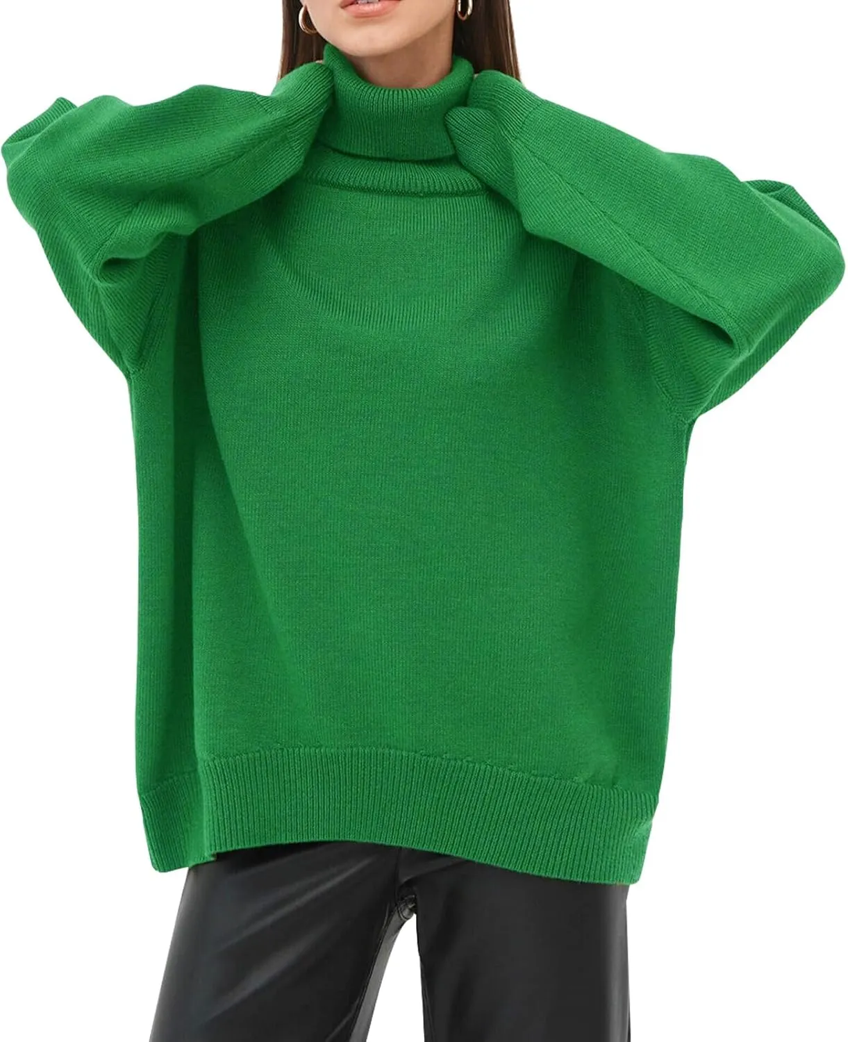 Women's Classic Turtleneck Long Sleeve Drop Shoulder Solid Color Knit Oversized Pullover Sweaters