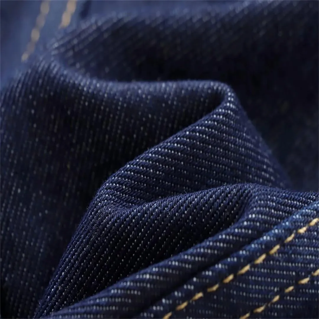 Women's Crew Neck Denim Jacket Blue Button Multi-Pocket Street Style Jean Coat