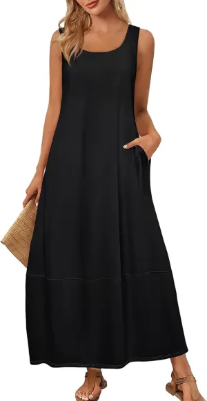 Women's Dresses Casual Loose Sundress Beach Vacation Scoop Neck Tank Dress Sleeveless Flowy 2025 Summer Maxi Dress