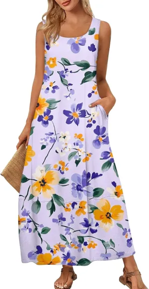 Women's Dresses Casual Loose Sundress Beach Vacation Scoop Neck Tank Dress Sleeveless Flowy 2025 Summer Maxi Dress