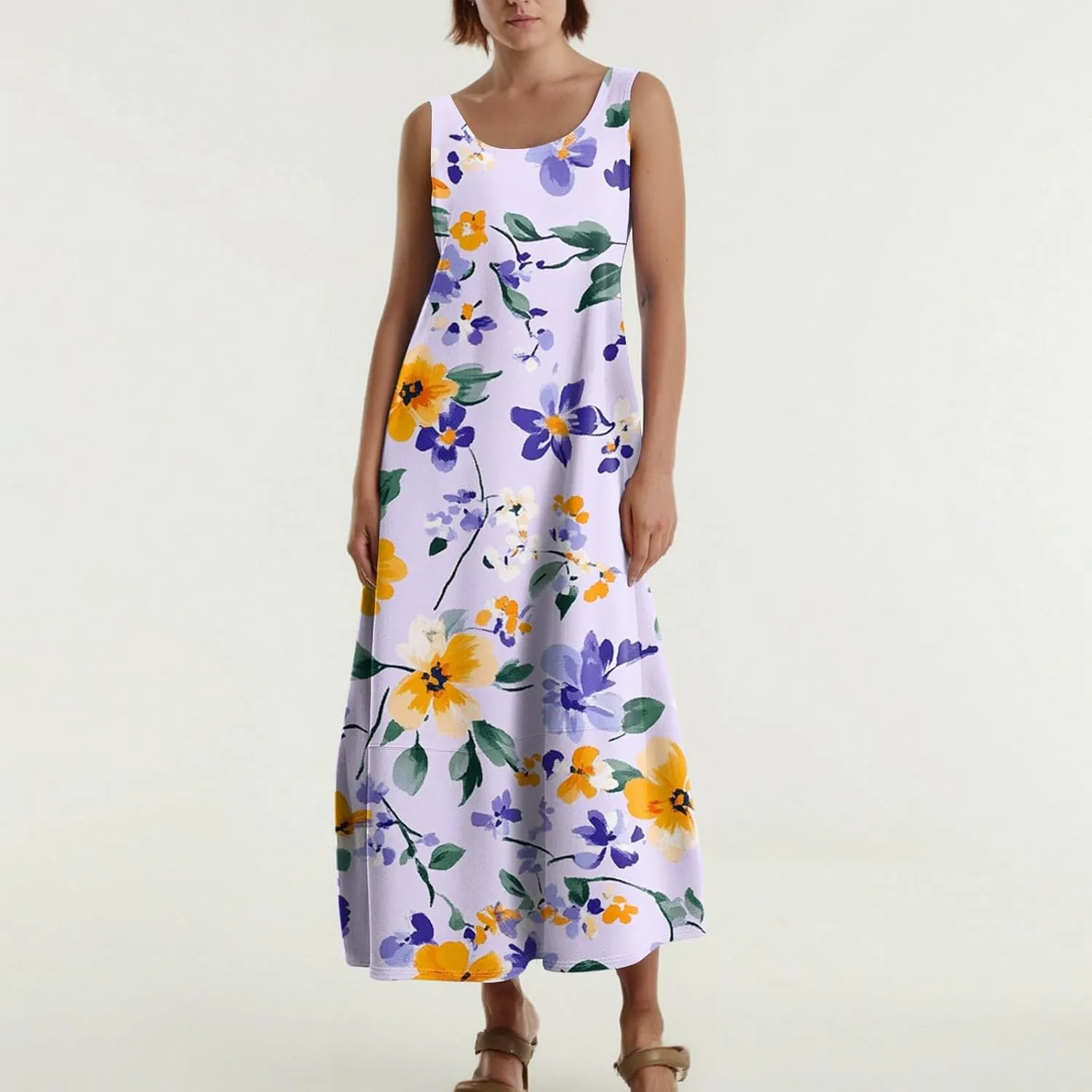 Women's Dresses Casual Loose Sundress Beach Vacation Scoop Neck Tank Dress Sleeveless Flowy 2025 Summer Maxi Dress