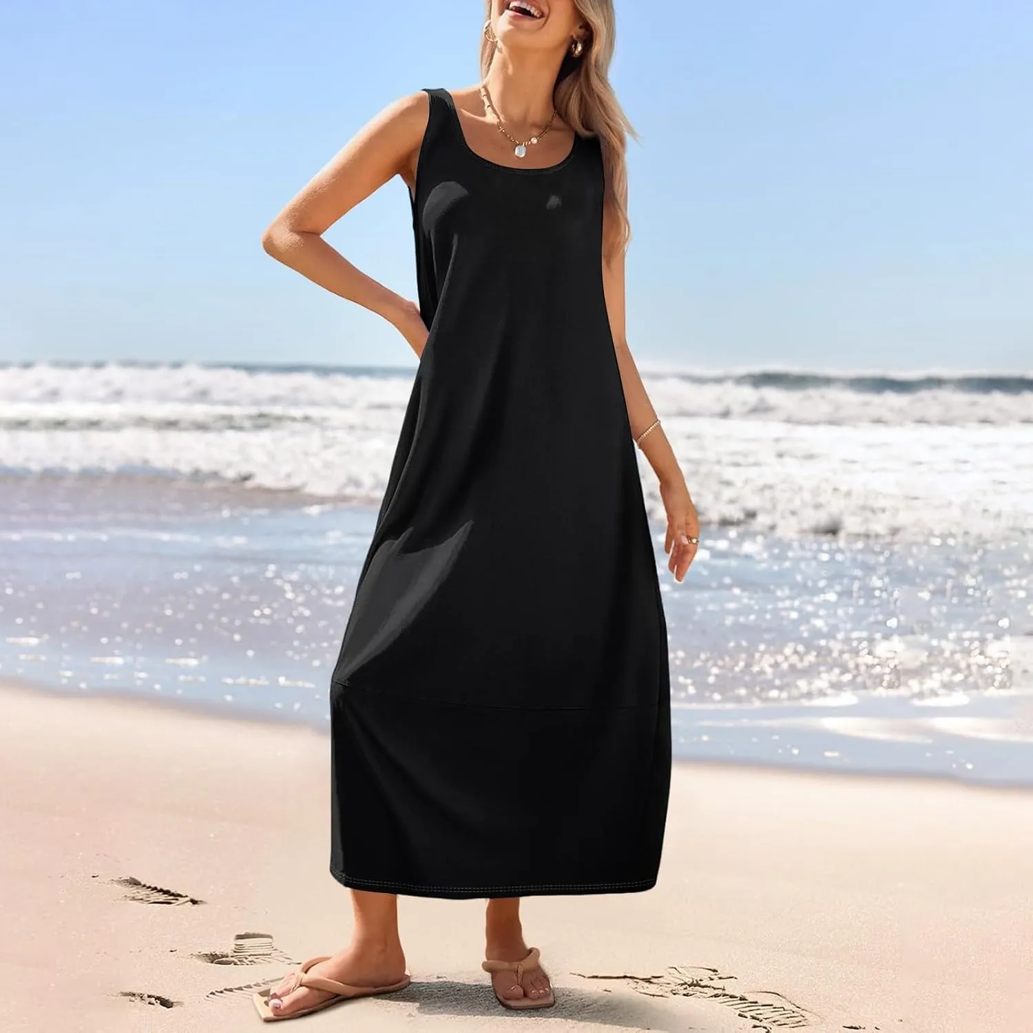Women's Dresses Casual Loose Sundress Beach Vacation Scoop Neck Tank Dress Sleeveless Flowy 2025 Summer Maxi Dress