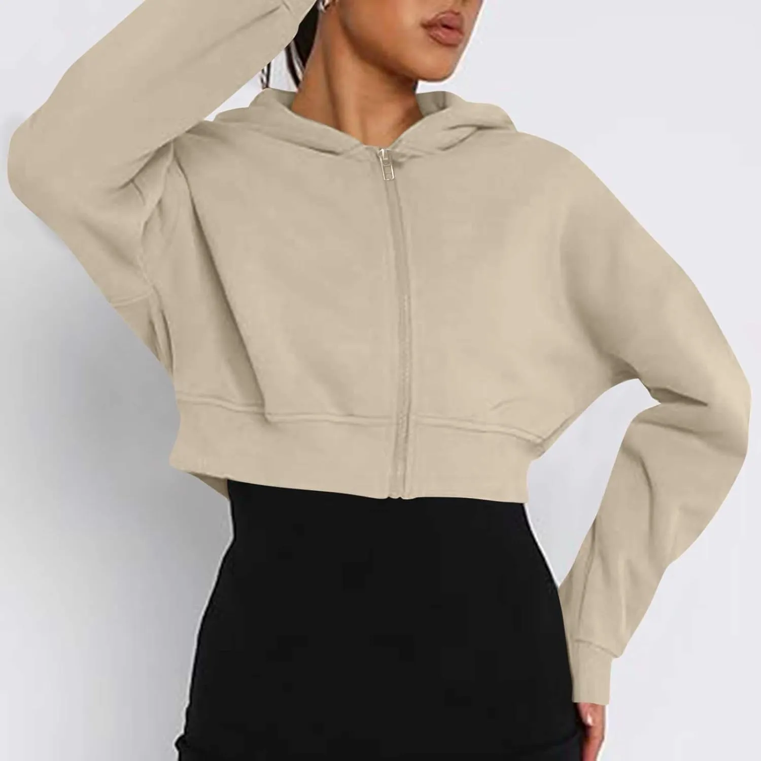 Women's Half Zipper Cropped Sweatshirts Hoodies,Casual V Neck Long Sleeve Pullover Tunic Comfy Basic Tops