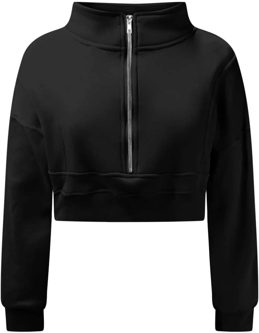Women's Half Zipper Cropped Sweatshirts Hoodies,Casual V Neck Long Sleeve Pullover Tunic Comfy Basic Tops