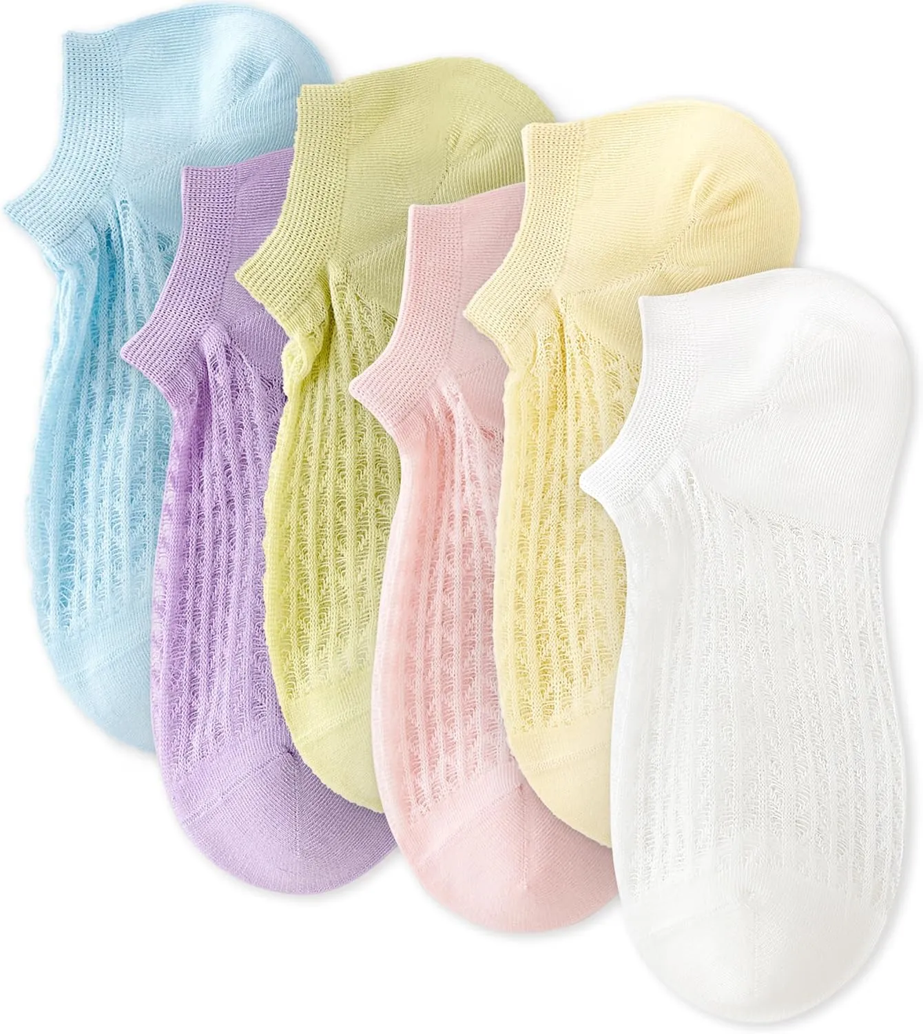 Women's Leaf Mesh No-Show Sheer Socks 6-Pack, Low-Cut Invisible Sock for Shoe Size 5-8