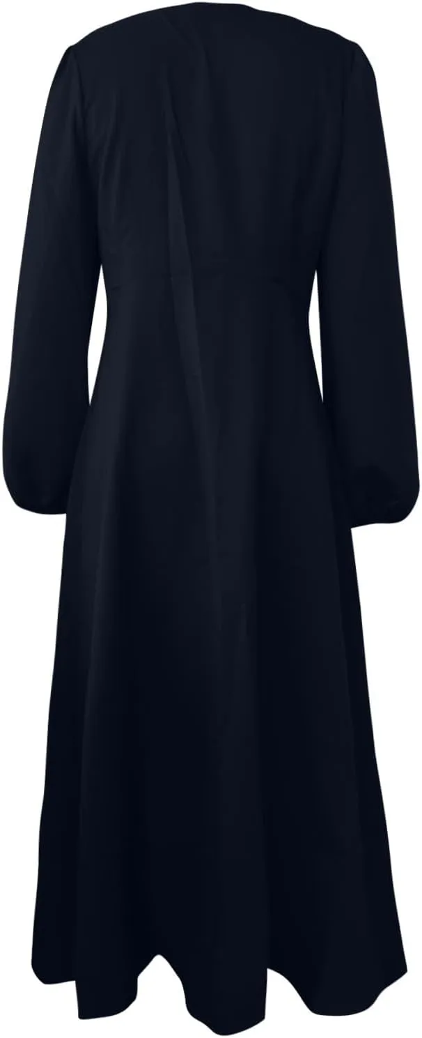 Women's Maxi Dress Long Sleeve Crewneck Loose Plain Casual Empire Waist Party Long Dresses for All Seasons