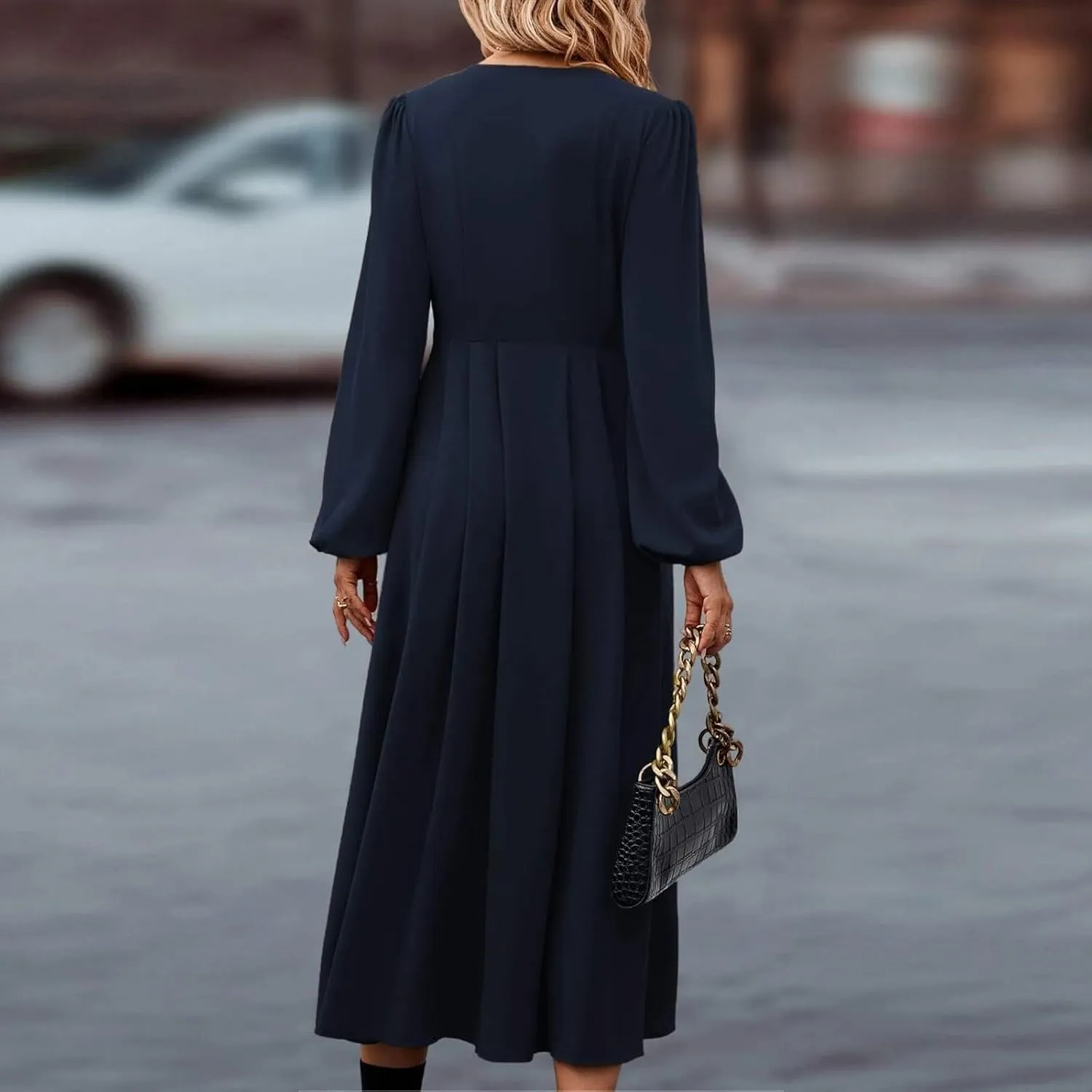 Women's Maxi Dress Long Sleeve Crewneck Loose Plain Casual Empire Waist Party Long Dresses for All Seasons