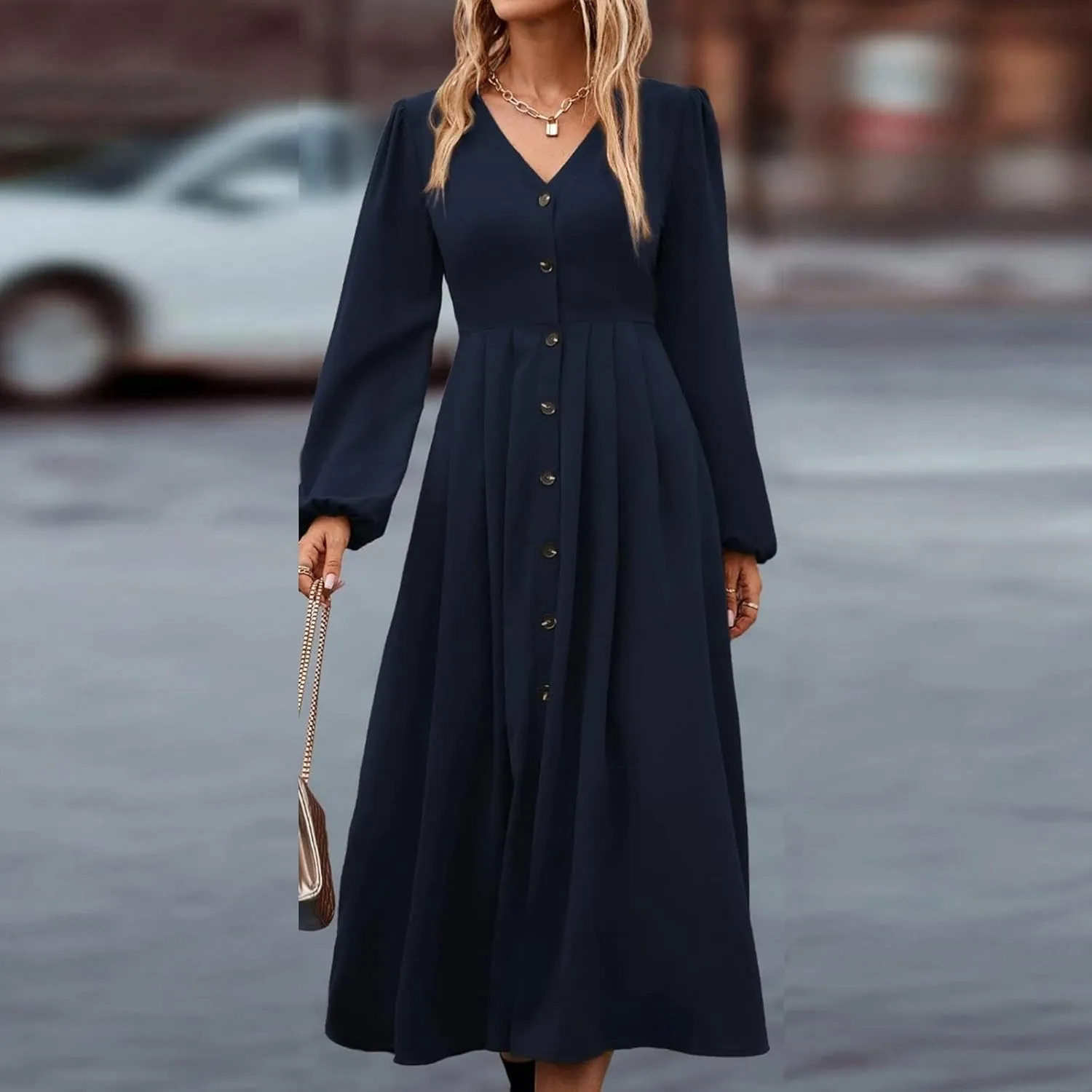 Women's Maxi Dress Long Sleeve Crewneck Loose Plain Casual Empire Waist Party Long Dresses for All Seasons
