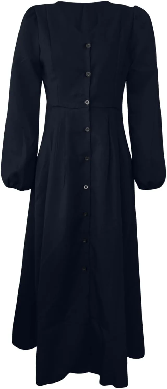 Women's Maxi Dress Long Sleeve Crewneck Loose Plain Casual Empire Waist Party Long Dresses for All Seasons