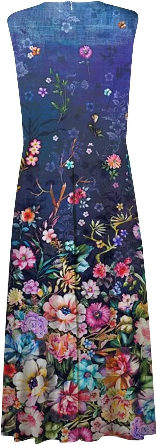 Womens Maxi Dresses with Cold Shoulder Sleeves 2023 Trendy Deep V Neck Slim Fit and Flare Hem Gown Floral Print Dresses