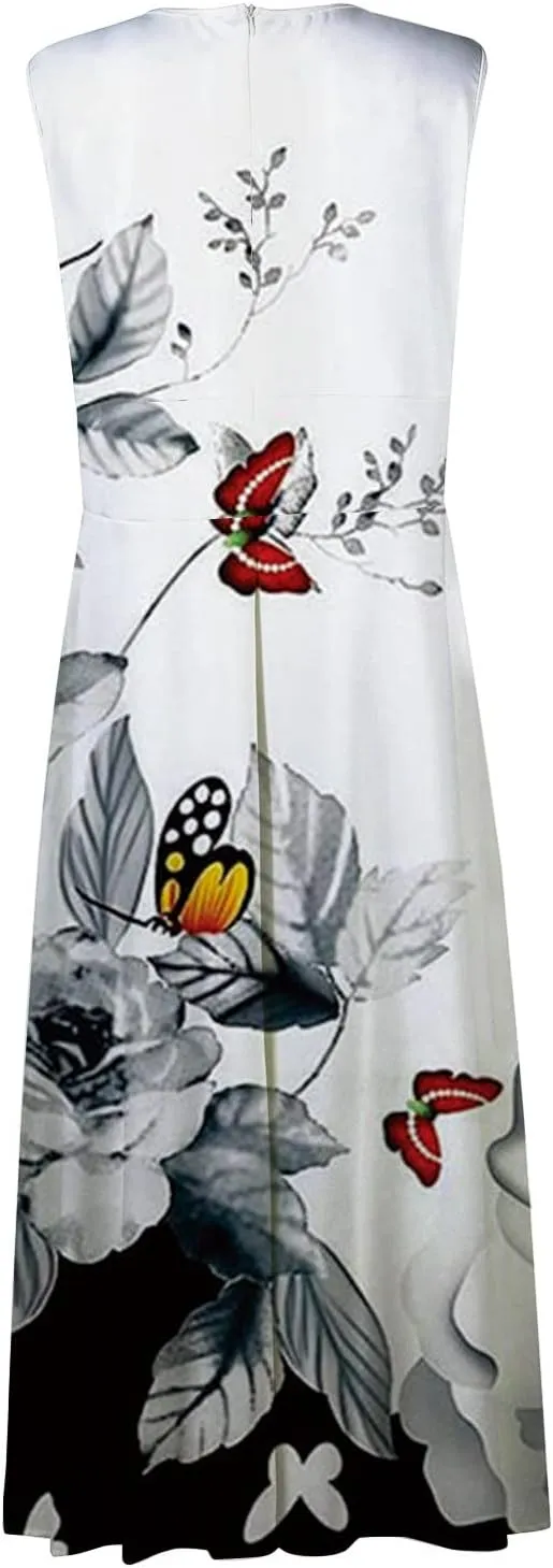 Womens Maxi Dresses with Cold Shoulder Sleeves 2023 Trendy Deep V Neck Slim Fit and Flare Hem Gown Floral Print Dresses