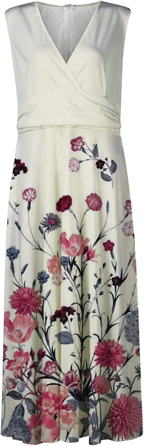 Womens Maxi Dresses with Cold Shoulder Sleeves 2023 Trendy Deep V Neck Slim Fit and Flare Hem Gown Floral Print Dresses