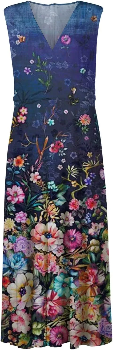 Womens Maxi Dresses with Cold Shoulder Sleeves 2023 Trendy Deep V Neck Slim Fit and Flare Hem Gown Floral Print Dresses