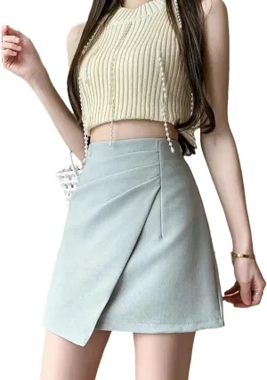 Women's Mini Skirt Fashion Korean Street Style Pleated Wrap Short Skirt A-Line Bodycon Dress