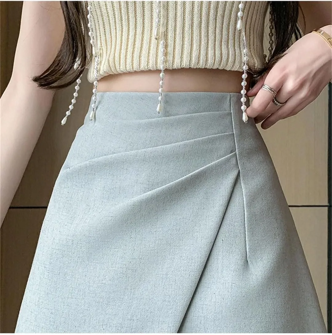 Women's Mini Skirt Fashion Korean Street Style Pleated Wrap Short Skirt A-Line Bodycon Dress
