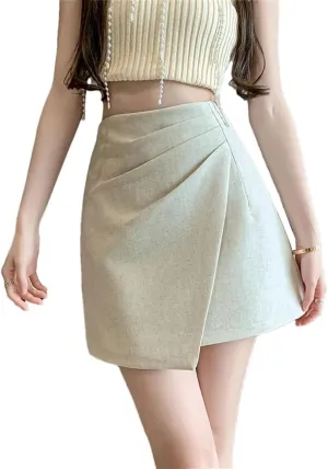 Women's Mini Skirt Fashion Korean Street Style Pleated Wrap Short Skirt A-Line Bodycon Dress