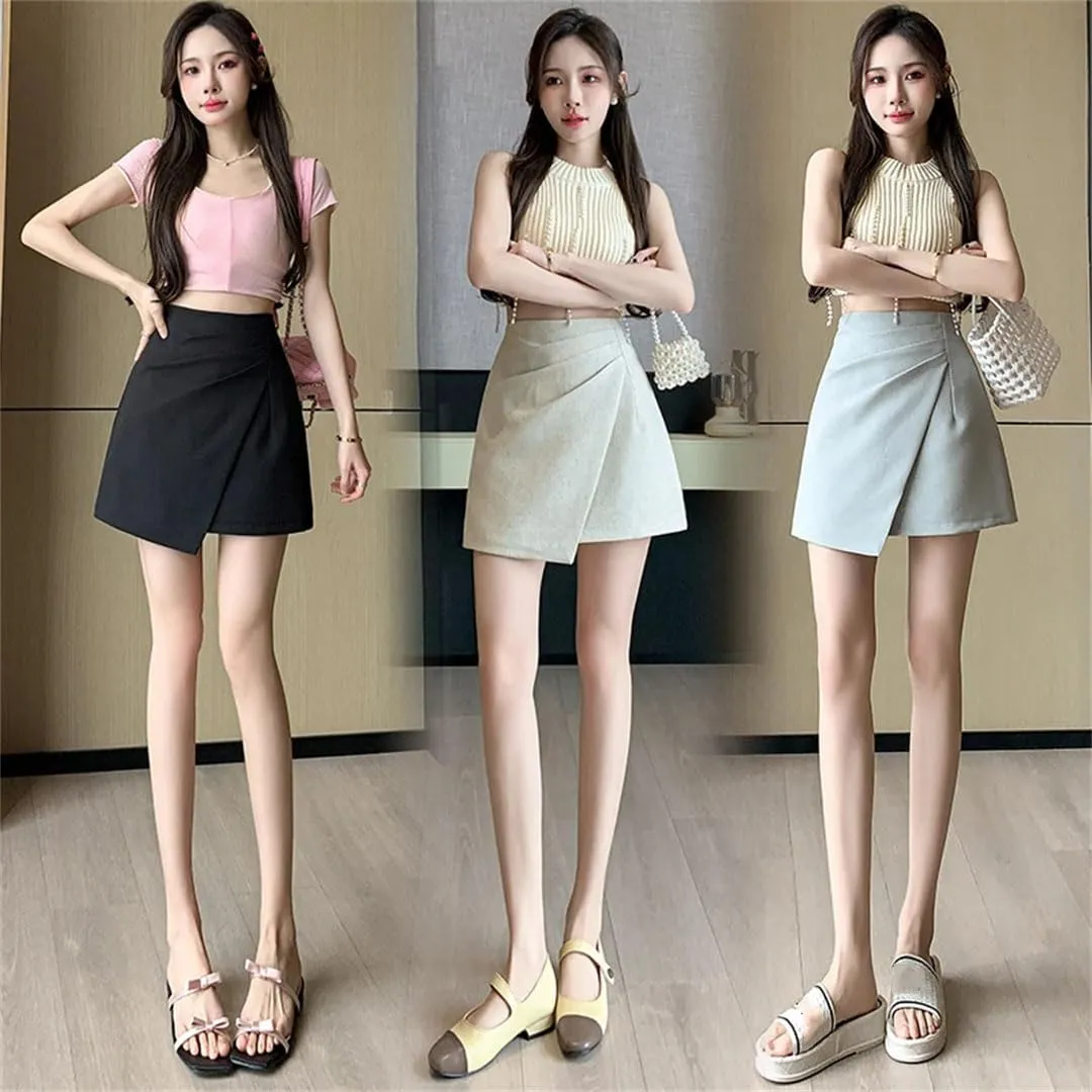Women's Mini Skirt Fashion Korean Street Style Pleated Wrap Short Skirt A-Line Bodycon Dress