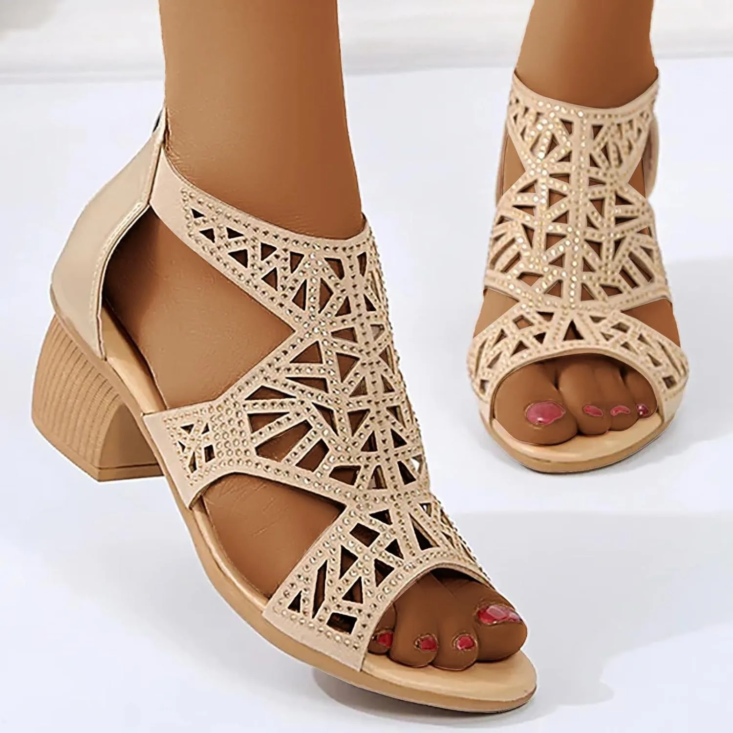 Women's Open Toe Ankle Strap Chunky Block Heel Sandals for Summer Casual Outfits with Comfortable Mid Heel Design