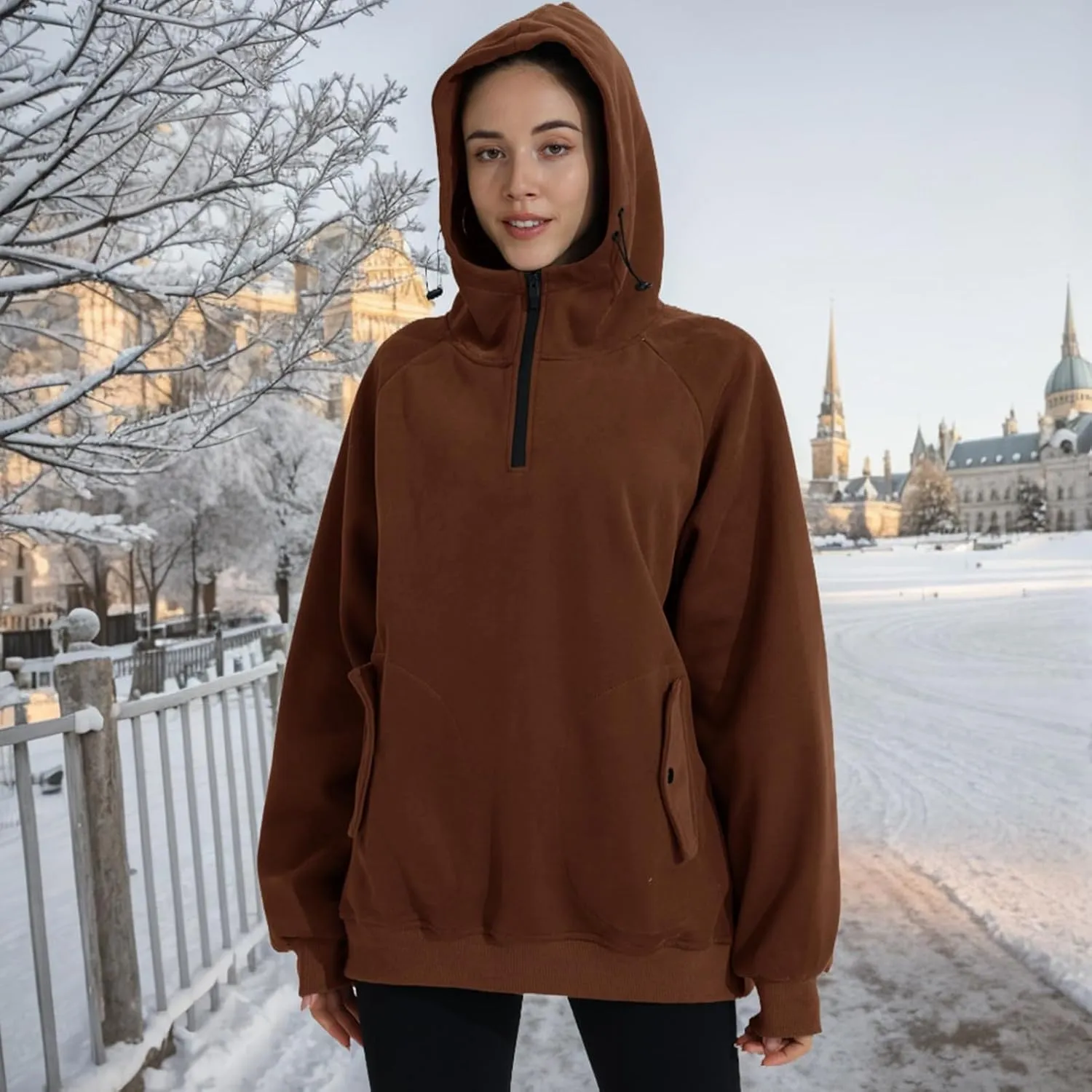 Womens Oversized Half Zip Cropped Hoodies Sweatshirts Long Sleeve Sweaters Pullover Fall Outfits Winter Clothes