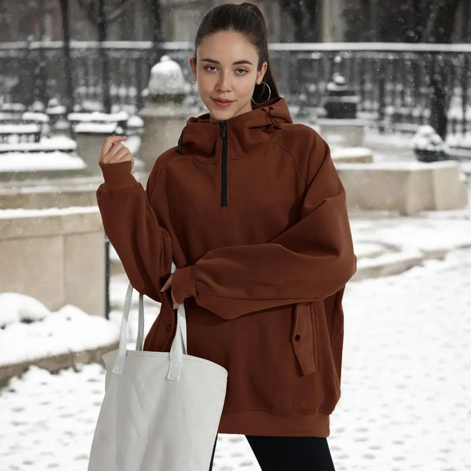 Womens Oversized Half Zip Cropped Hoodies Sweatshirts Long Sleeve Sweaters Pullover Fall Outfits Winter Clothes