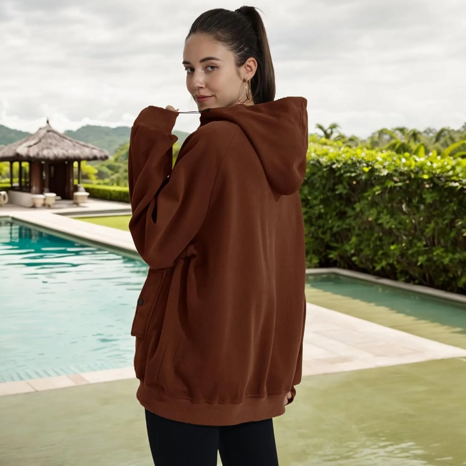 Womens Oversized Half Zip Cropped Hoodies Sweatshirts Long Sleeve Sweaters Pullover Fall Outfits Winter Clothes