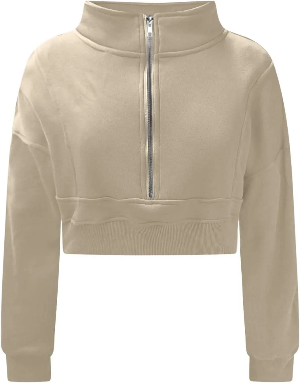 Womens Oversized Half Zipper Cropped Hoodies Sweatshirts Pullover,Long Sleeve V Neck Casual Lucky Tunic Comfy Tops