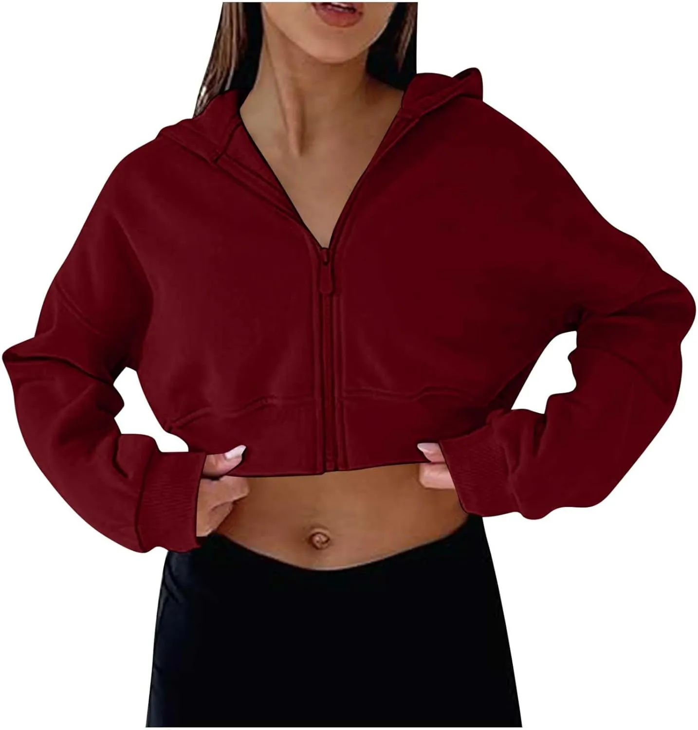 Womens Oversized Half Zipper Cropped Hoodies Sweatshirts Pullover,Long Sleeve V Neck Casual Lucky Tunic Comfy Tops