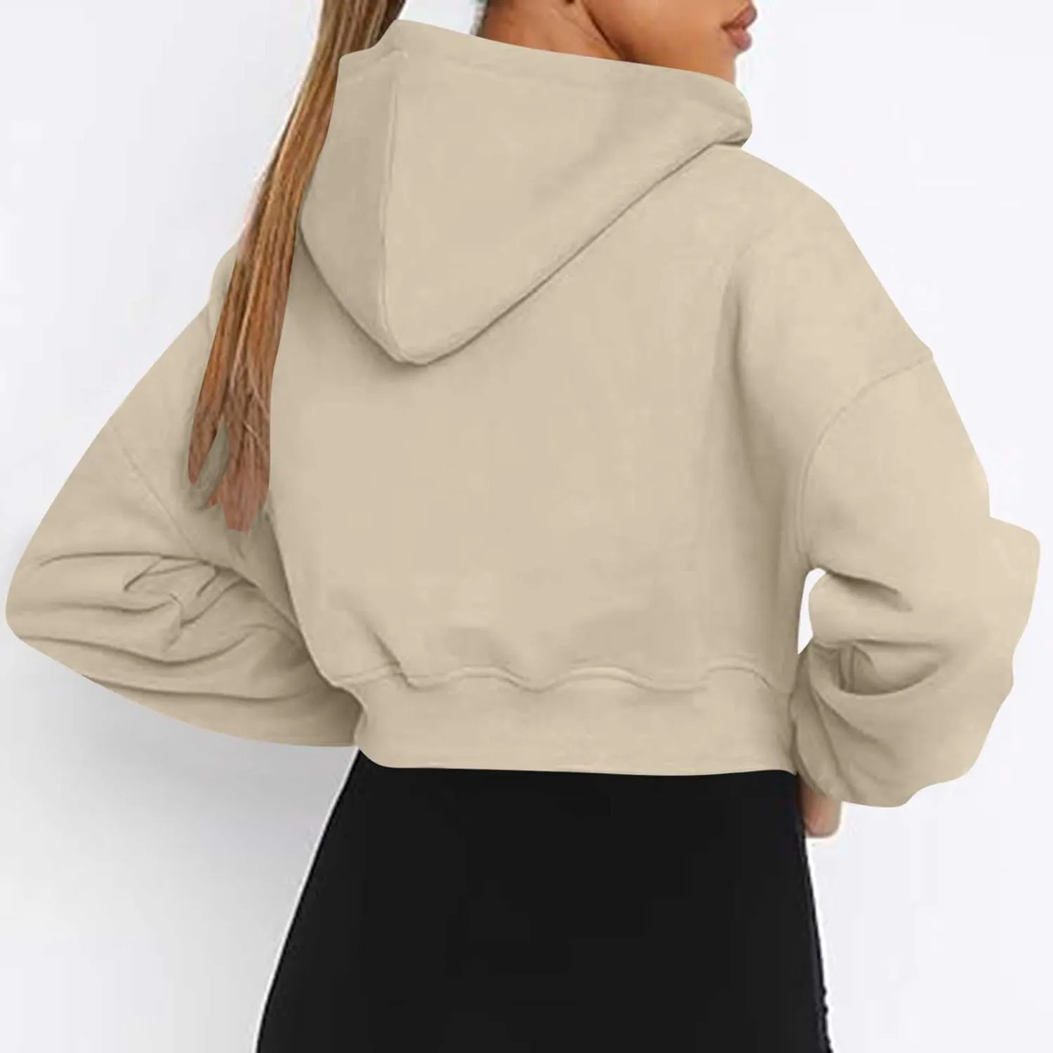 Womens Oversized Half Zipper Cropped Hoodies Sweatshirts Pullover,Long Sleeve V Neck Casual Lucky Tunic Comfy Tops