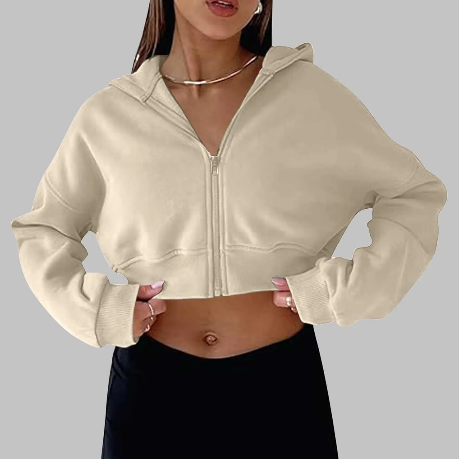 Womens Oversized Half Zipper Cropped Hoodies Sweatshirts Pullover,Long Sleeve V Neck Casual Lucky Tunic Comfy Tops