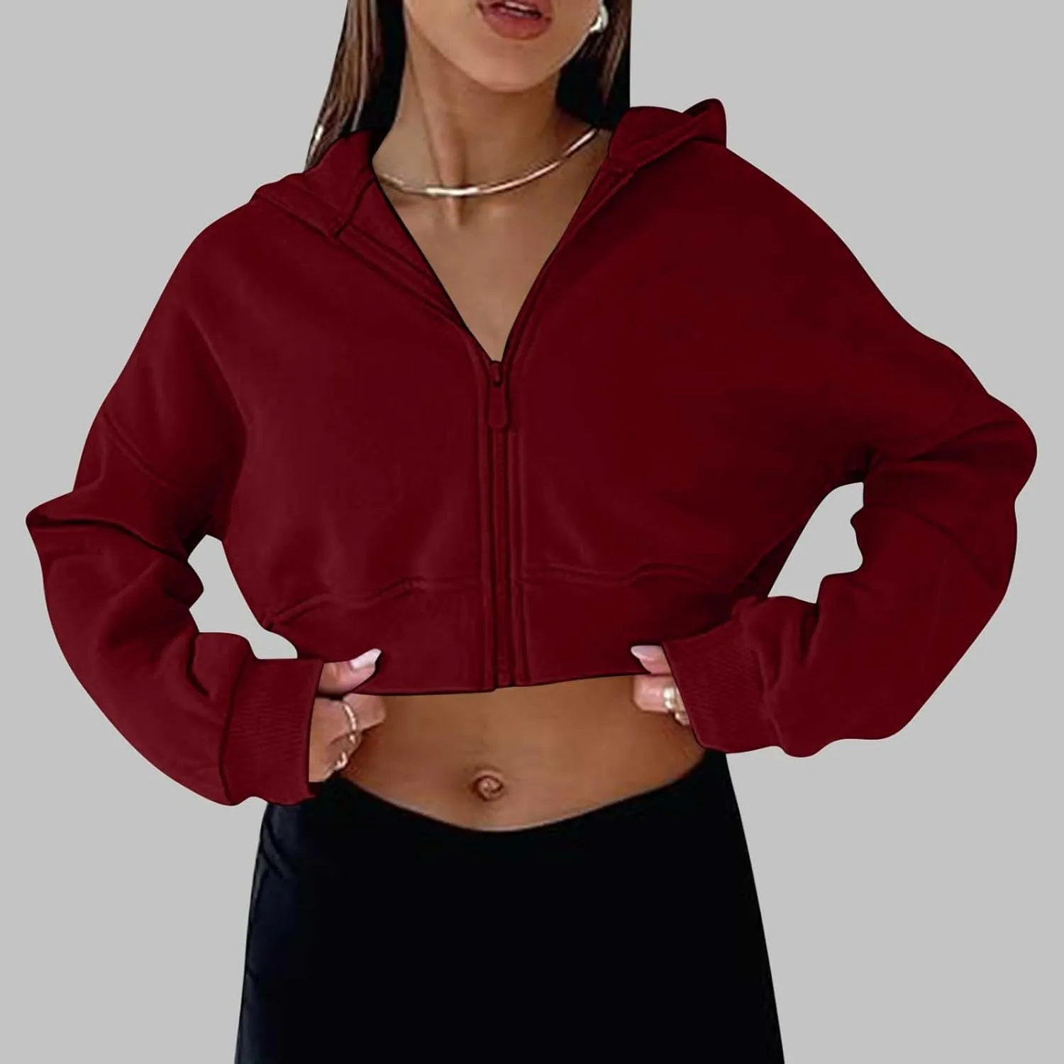 Womens Oversized Half Zipper Cropped Hoodies Sweatshirts Pullover,Long Sleeve V Neck Casual Lucky Tunic Comfy Tops