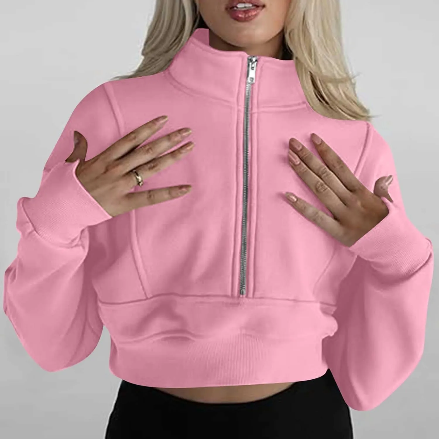 Womens Oversized Half Zipper Cropped Hoodies Sweatshirts Pullover,Long Sleeve V Neck Casual Lucky Tunic Comfy Tops