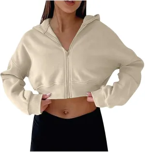 Womens Oversized Half Zipper Cropped Hoodies Sweatshirts Pullover,Long Sleeve V Neck Casual Lucky Tunic Comfy Tops