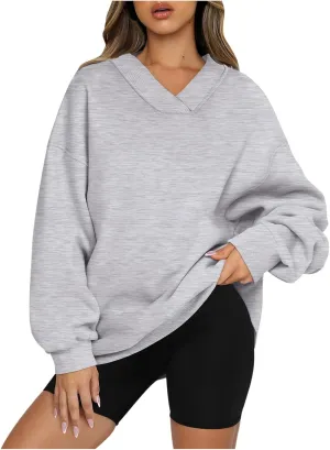 Women's Oversized Hoodies Sweatshirt,Casual V Neck Long Sleeve Pullover Tunic Comfy Basic Tops, Comfy Sweaters