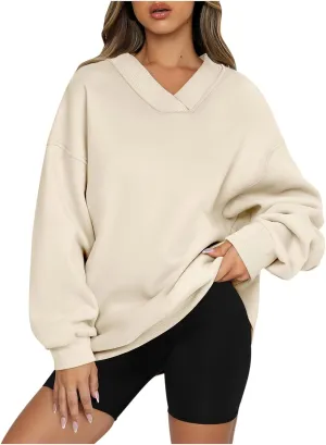 Women's Oversized Hoodies Sweatshirt,Casual V Neck Long Sleeve Pullover Tunic Comfy Basic Tops, Comfy Sweaters