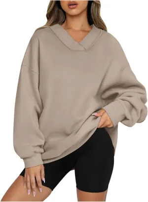 Womens Oversized Hoodies Sweatshirts Pullover Sweaters,Long Sleeve V Neck Casual Lucky Shirt Tunic Comfy Tops