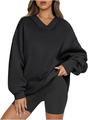 Womens Oversized Hoodies Sweatshirts Pullover Sweaters,Long Sleeve V Neck Casual Lucky Shirt Tunic Comfy Tops